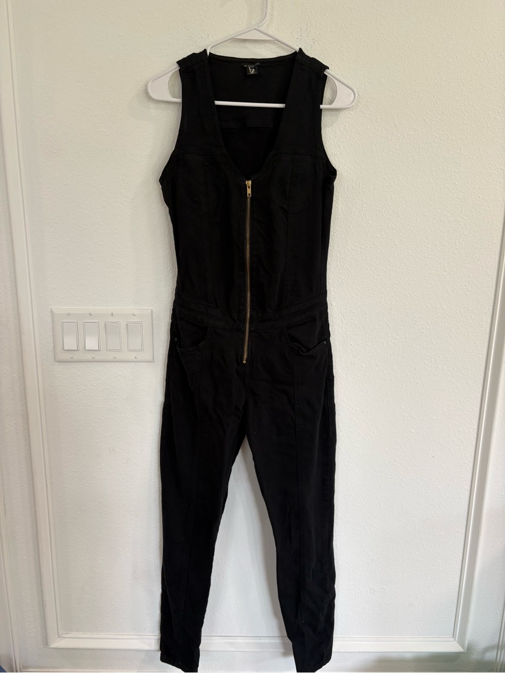 Guess Black Sleeveless Zip-Front Jumpsuit